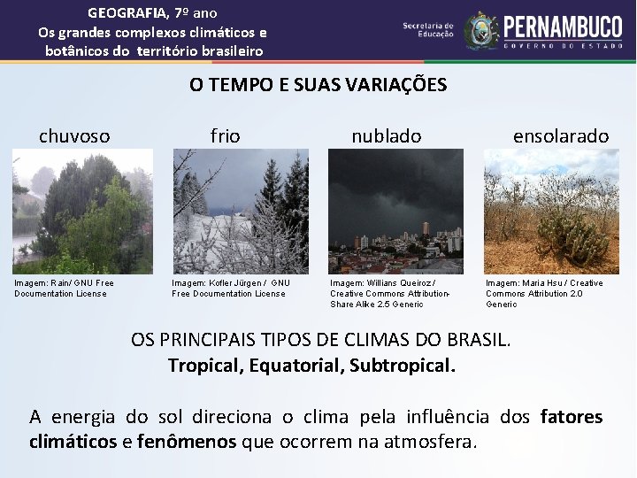 GEOGRAFIA, 7º ano Os grandes complexos climáticos e botânicos do território brasileiro O TEMPO