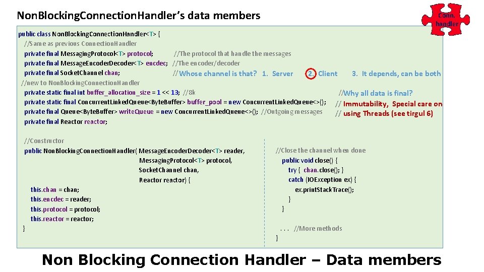 Non. Blocking. Connection. Handler’s data members Conn. handler public class Non. Blocking. Connection. Handler<T>