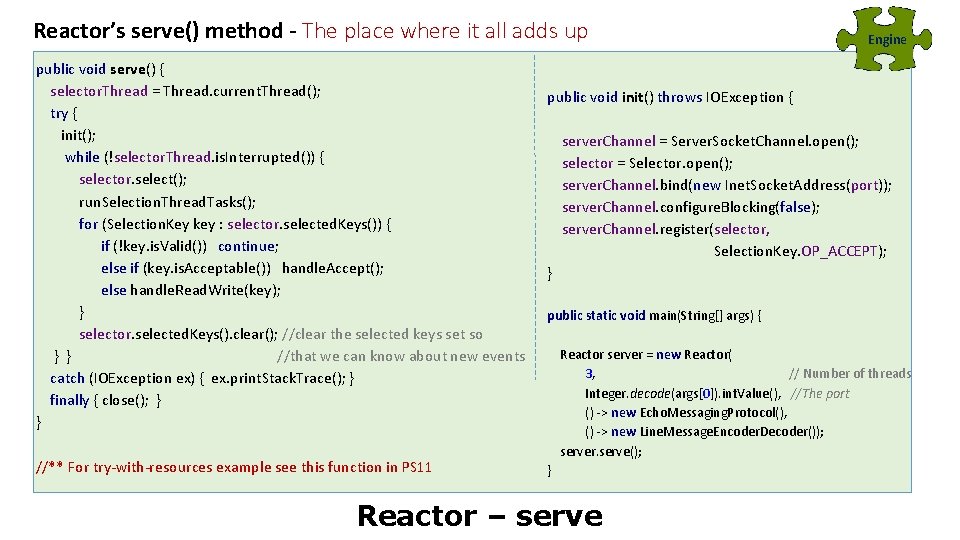Reactor’s serve() method - The place where it all adds up public void serve()