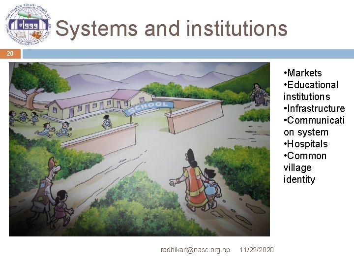 Systems and institutions 20 • Markets • Educational institutions • Infrastructure • Communicati on