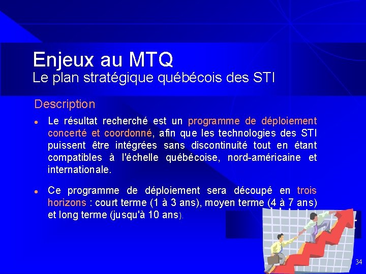 Enjeux au MTQ Le plan stratégique québécois des STI Description l l Le résultat