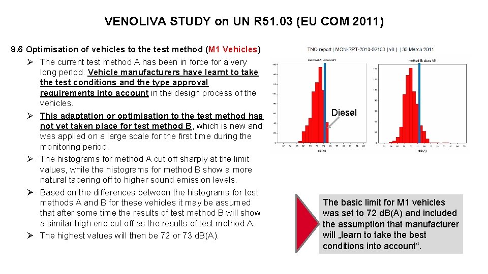 VENOLIVA STUDY on UN R 51. 03 (EU COM 2011) 8. 6 Optimisation of