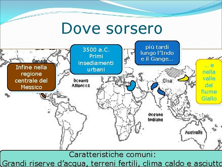 Dove sorsero Infine nella regione centrale del Messico 3500 a. C. Primi insediamenti urbani
