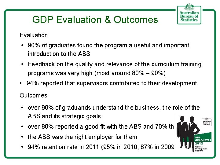 GDP Evaluation & Outcomes Evaluation • 90% of graduates found the program a useful