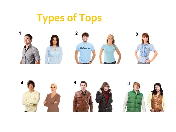 Types of Tops 1 4 2 5 3 6 Types of Tops 1 4 2 5 3 6