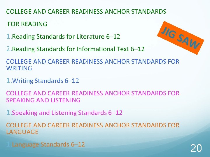 COLLEGE AND CAREER READINESS ANCHOR STANDARDS FOR READING 1. Reading Standards for Literature 6–