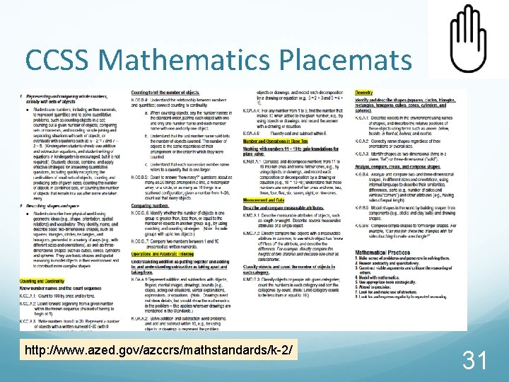 CCSS Mathematics Placemats http: //www. azed. gov/azccrs/mathstandards/k-2/ 31 
