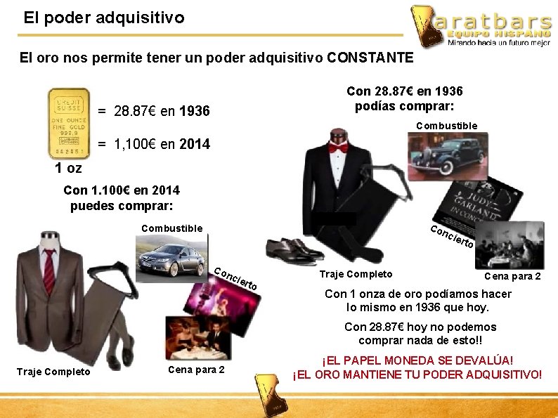 El poder adquisitivo El oro nos permite tener un poder adquisitivo CONSTANTE Con 28.