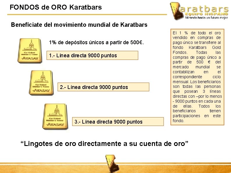 FONDOS de ORO Karatbars Benefíciate del movimiento mundial de Karatbars 1% de depósitos únicos