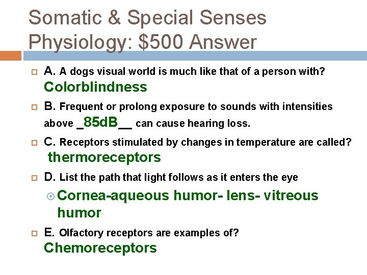 Somatic & Special Senses Physiology: $500 Answer A. A dogs visual world is much