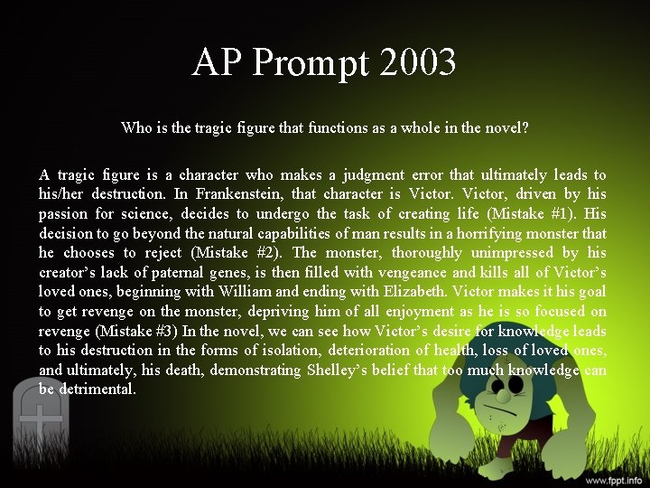 AP Prompt 2003 Who is the tragic figure that functions as a whole in