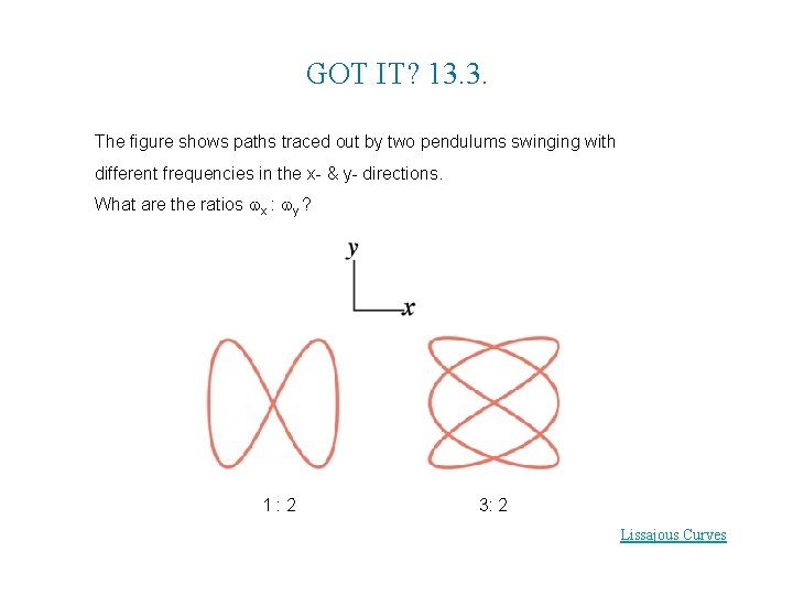 GOT IT? 13. 3. The figure shows paths traced out by two pendulums swinging