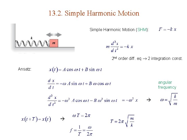 13. 2. Simple Harmonic Motion (SHM): 2 nd order diff. eq 2 integration const.