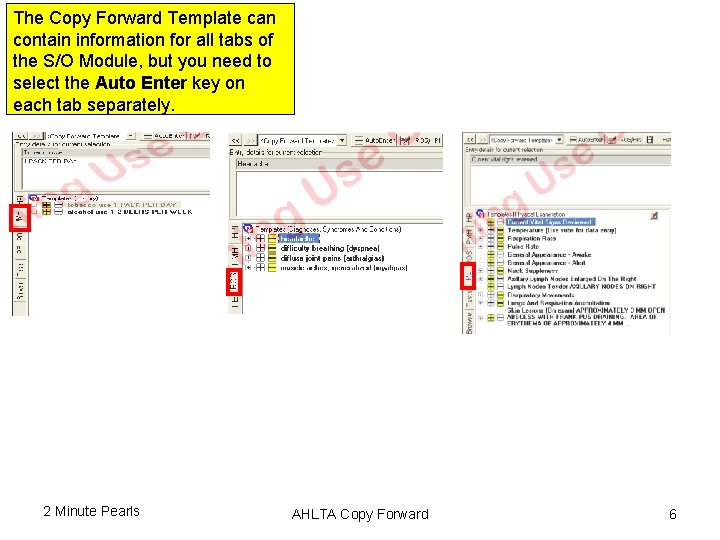 The Copy Forward Template can contain information for all tabs of the S/O Module,