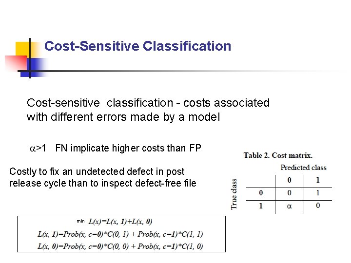 Cost-Sensitive Classification Cost-sensitive classification - costs associated with different errors made by a model