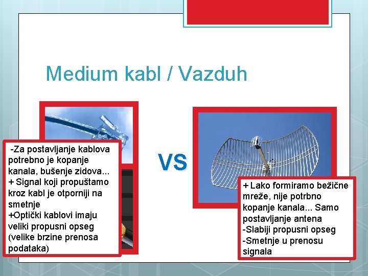 Medium kabl / Vazduh -Za postavljanje kablova potrebno je kopanje kanala, bušenje zidova. .