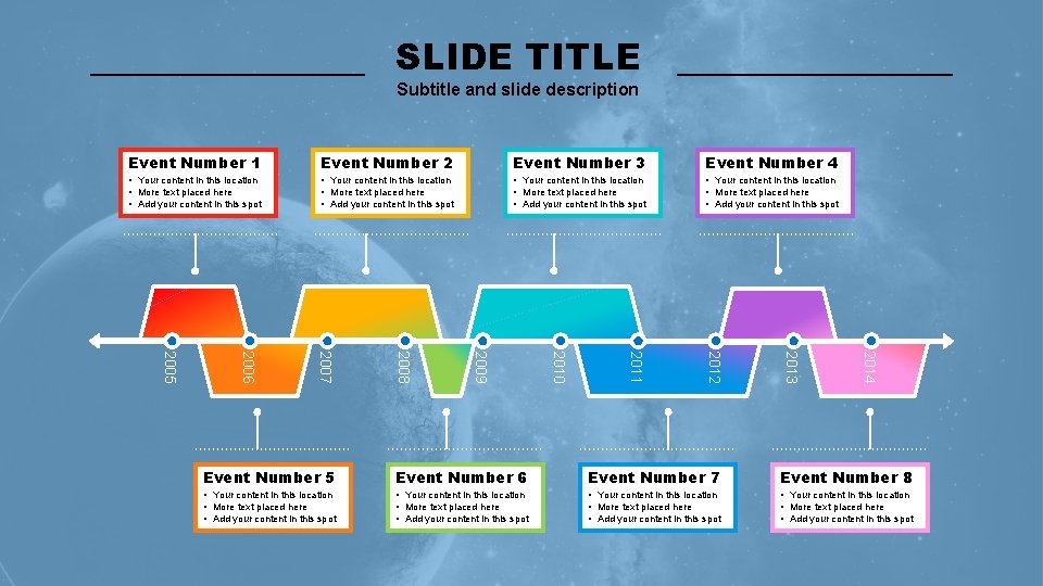 SLIDE TITLE Subtitle and slide description Event Number 1 Event Number 2 Event Number