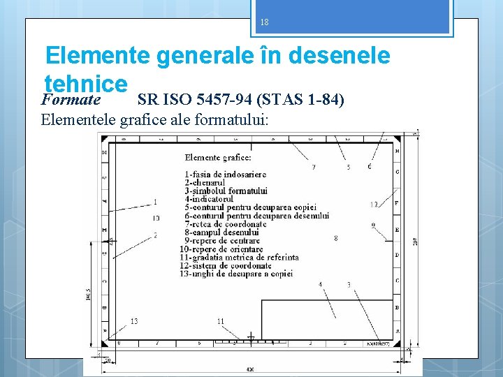 18 Elemente generale în desenele tehnice Formate SR ISO 5457 -94 (STAS 1 -84)