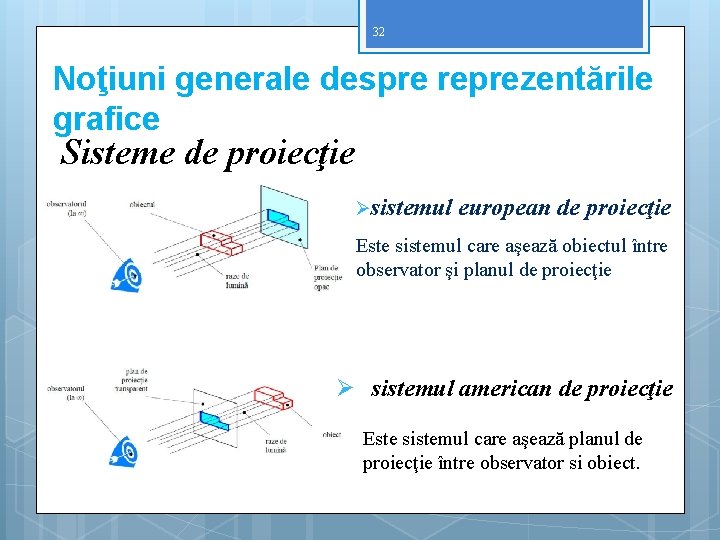 32 Noţiuni generale despre reprezentările grafice Sisteme de proiecţie Øsistemul european de proiecţie Este