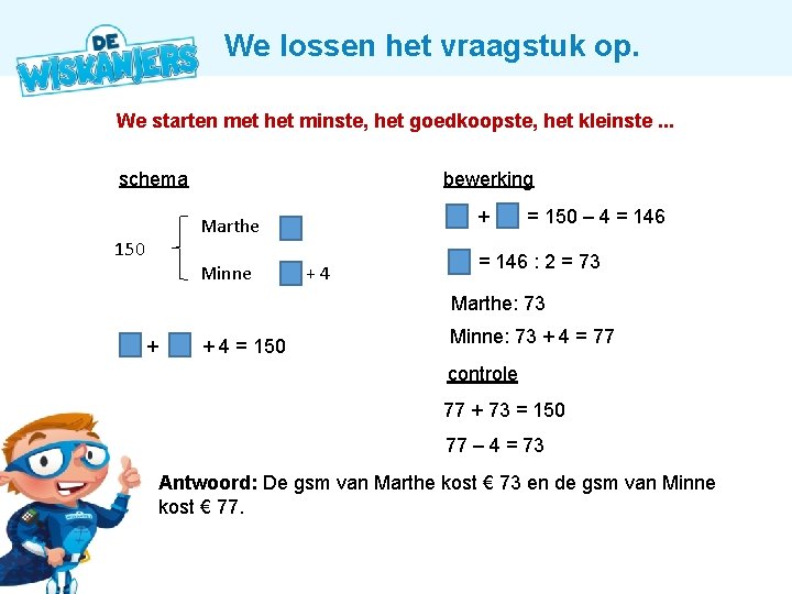 We lossen het vraagstuk op. We starten met het minste, het goedkoopste, het kleinste.