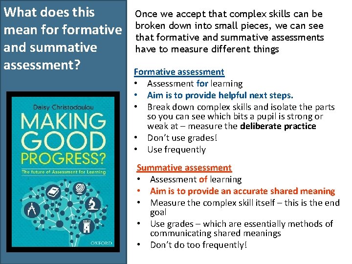 What does this mean formative and summative assessment? Once we accept that complex skills