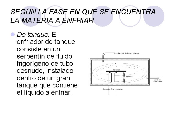 SEGÚN LA FASE EN QUE SE ENCUENTRA LA MATERIA A ENFRIAR l De tanque: