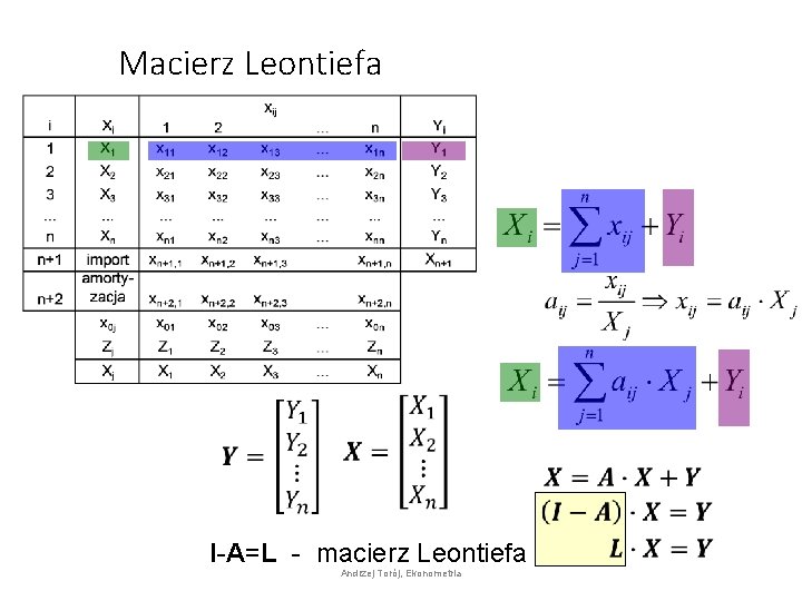 Macierz Leontiefa I-A=L - macierz Leontiefa Andrzej Torój, Ekonometria 