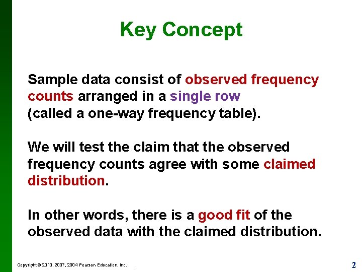 Key Concept Sample data consist of observed frequency counts arranged in a single row