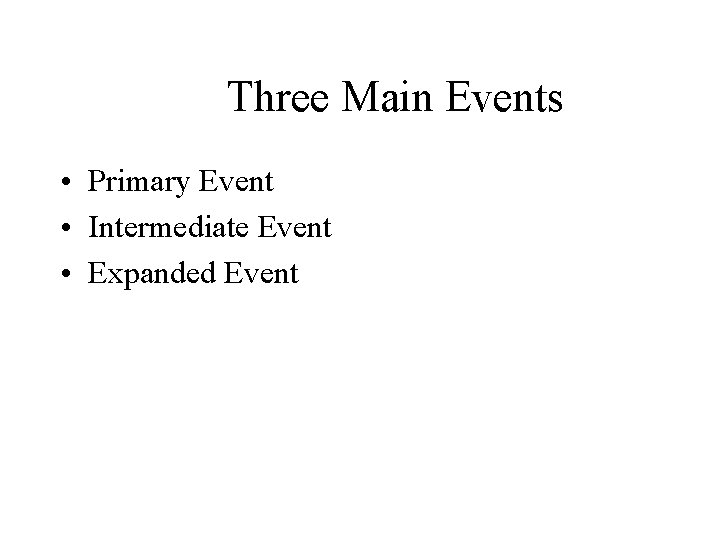 Three Main Events • Primary Event • Intermediate Event • Expanded Event 