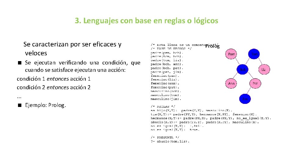 3. Lenguajes con base en reglas o lógicos Se caracterizan por ser eficaces y