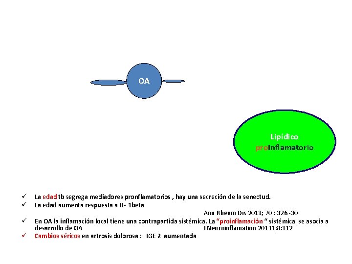 OA Lipídico pro. Inflamatorio ü La edad tb segrega mediadores pronflamatorios , hay una