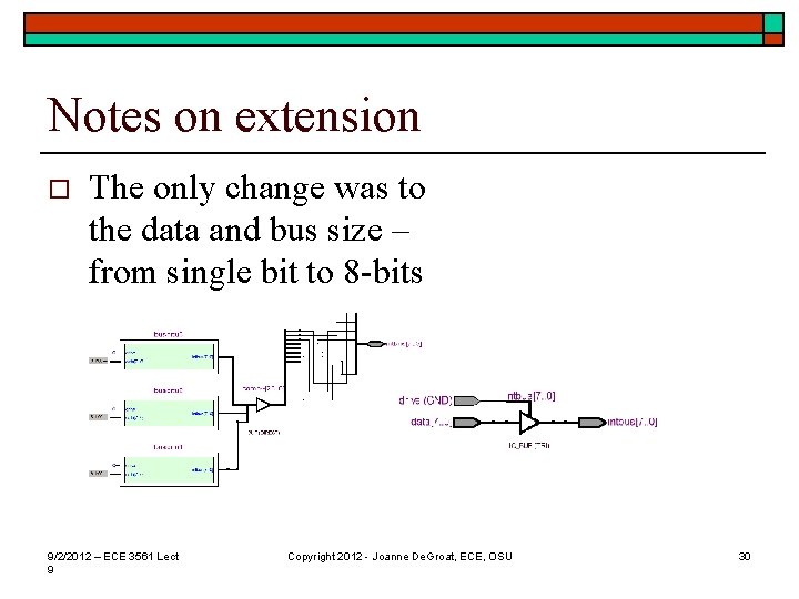 Notes on extension o The only change was to the data and bus size