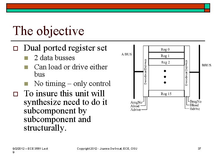 The objective o Dual ported register set n n n o 2 data busses