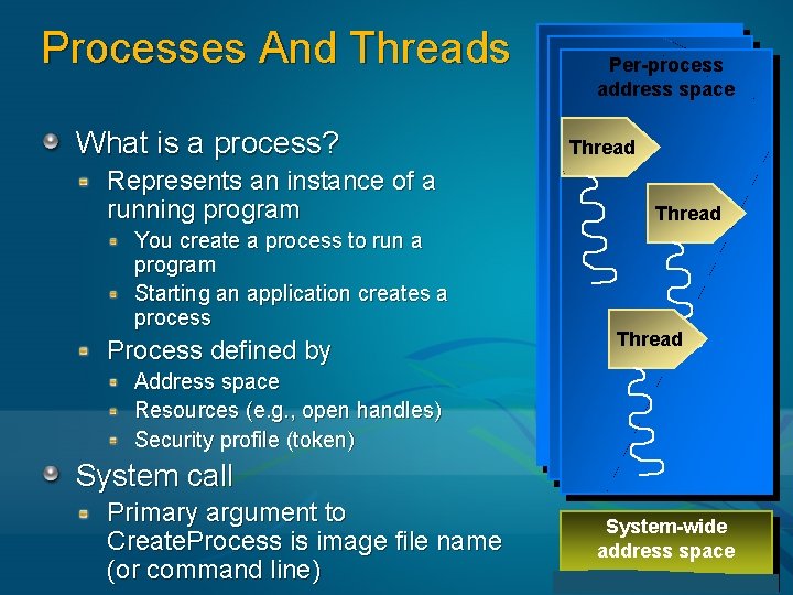 Processes And Threads What is a process? Represents an instance of a running program