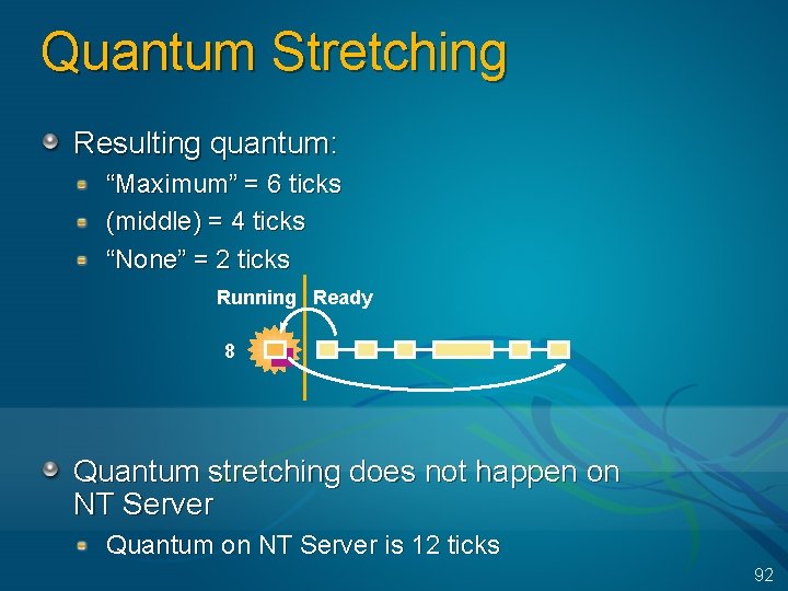 Quantum Stretching Resulting quantum: “Maximum” = 6 ticks (middle) = 4 ticks “None” =