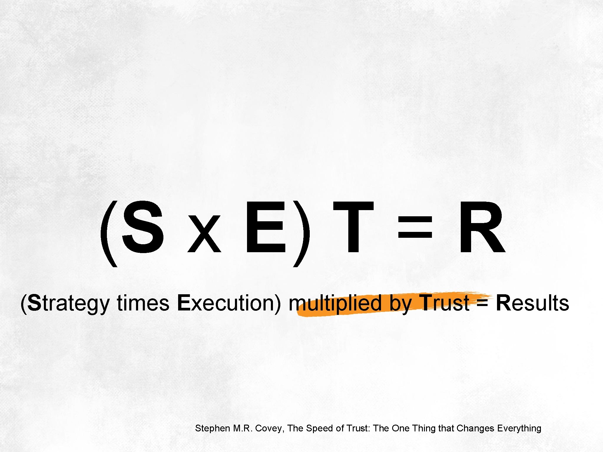 (S x E) T = R (Strategy times Execution) multiplied by Trust = Results