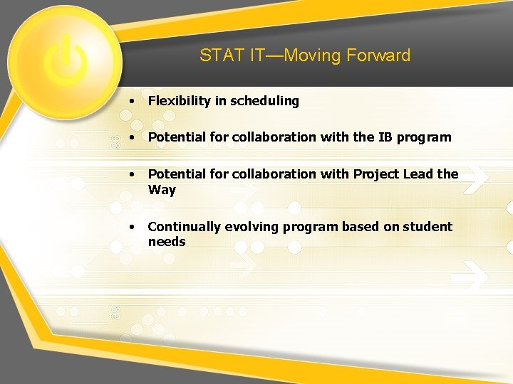 STAT IT—Moving Forward • Flexibility in scheduling • Potential for collaboration with the IB