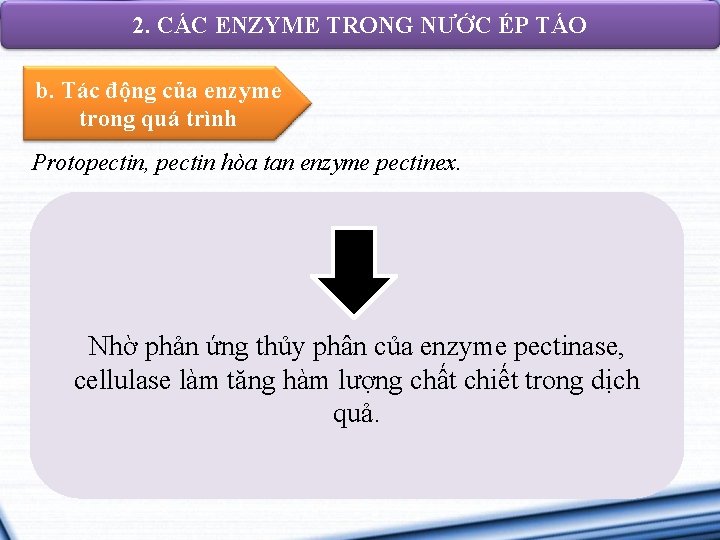 2. CÁC ENZYME TRONG NƯỚC ÉP TÁO b. Tác động của enzyme trong quá