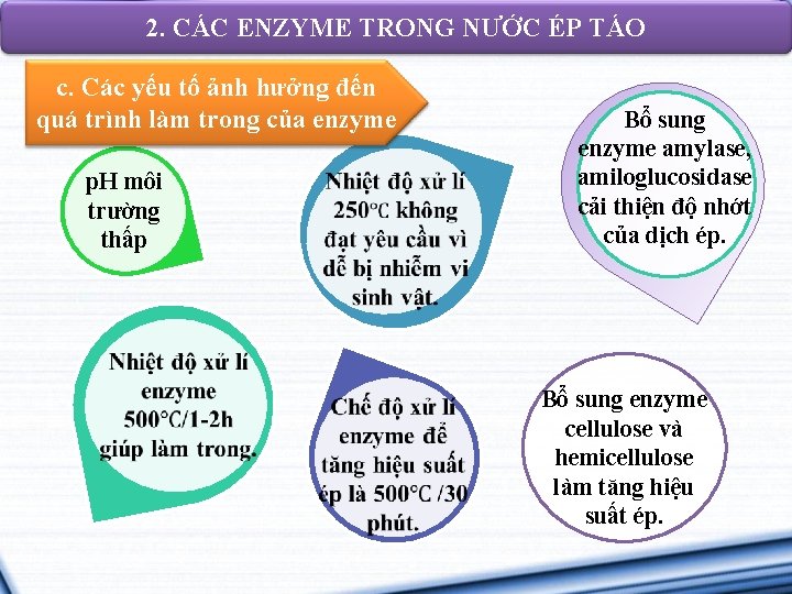 2. CÁC ENZYME TRONG NƯỚC ÉP TÁO c. Các yếu tố ảnh hưởng đến