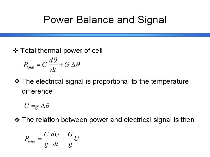 Power Balance and Signal v Total thermal power of cell v The electrical signal