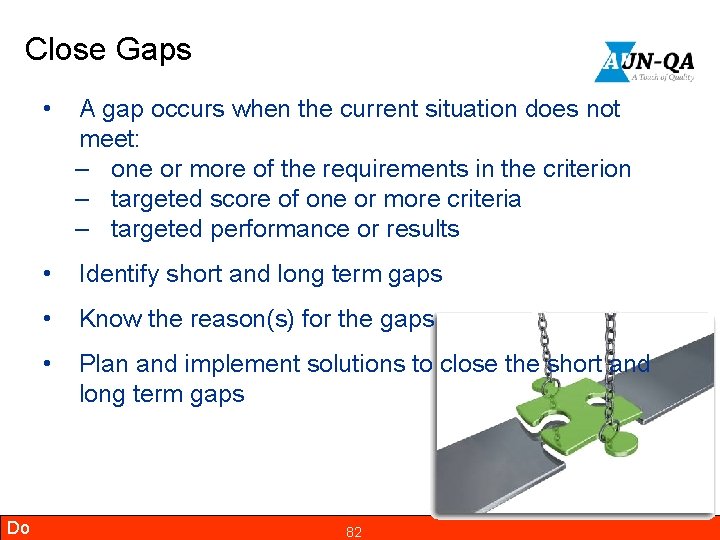 Close Gaps Do • A gap occurs when the current situation does not meet: