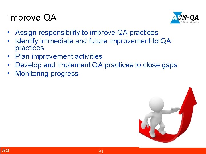 Improve QA • Assign responsibility to improve QA practices • Identify immediate and future