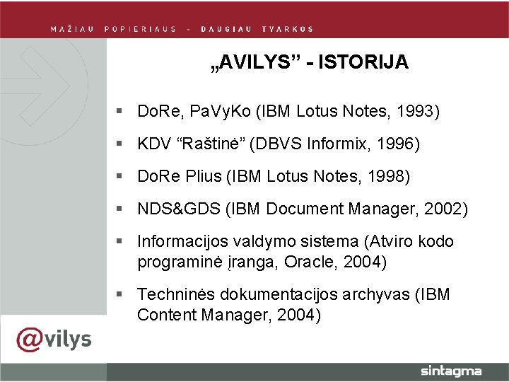 „AVILYS” - ISTORIJA § Do. Re, Pa. Vy. Ko (IBM Lotus Notes, 1993) §