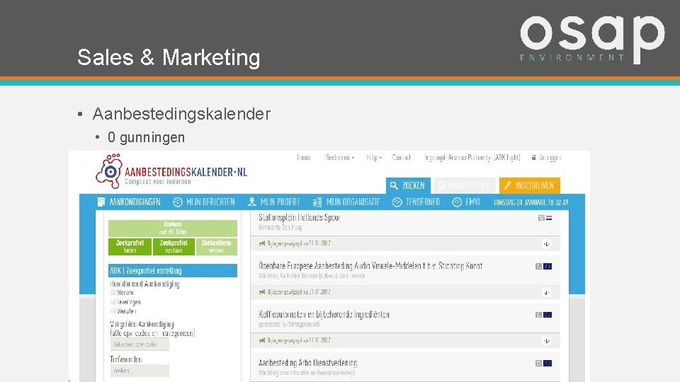 Sales & Marketing • Aanbestedingskalender • 0 gunningen 