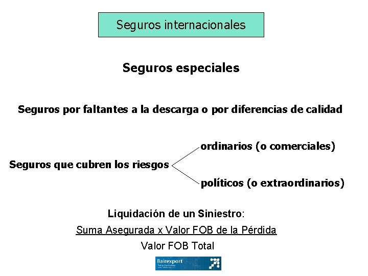 Seguros internacionales Seguros especiales Seguros por faltantes a la descarga o por diferencias de