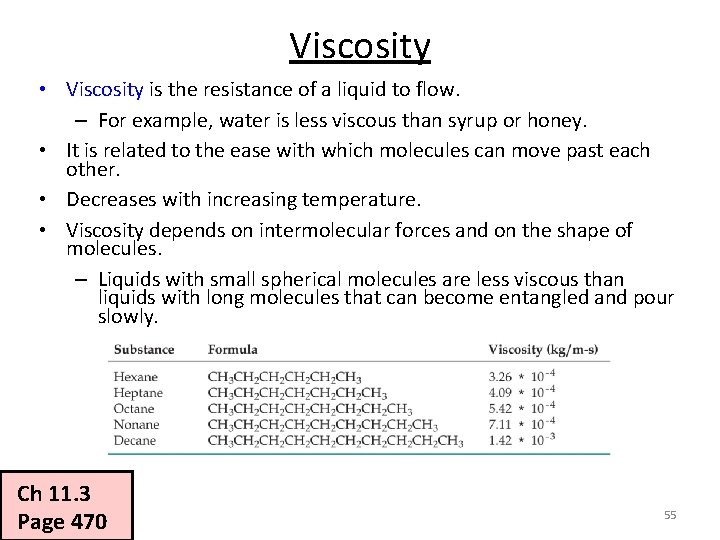 Viscosity • Viscosity is the resistance of a liquid to flow. – For example,