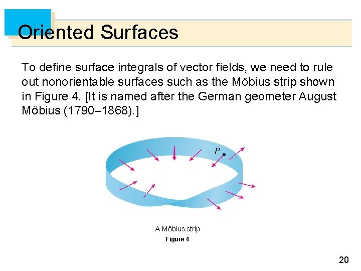 Oriented Surfaces To define surface integrals of vector fields, we need to rule out