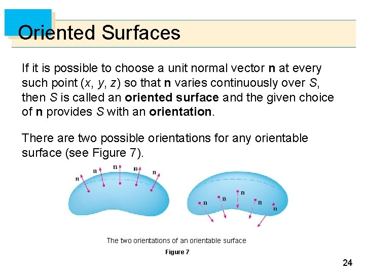 Oriented Surfaces If it is possible to choose a unit normal vector n at