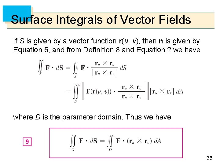Surface Integrals of Vector Fields If S is given by a vector function r(u,