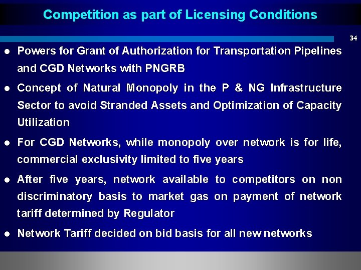 Competition as part of Licensing Conditions 34 l Powers for Grant of Authorization for
